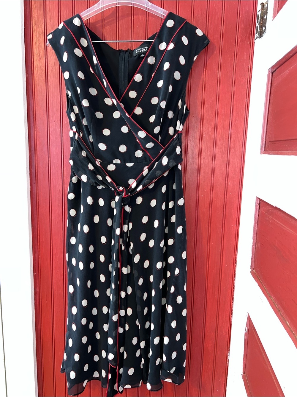 Vintage Y2K Arianna Papell Black Polka Dot Midi Dress with White Spots Silk 10